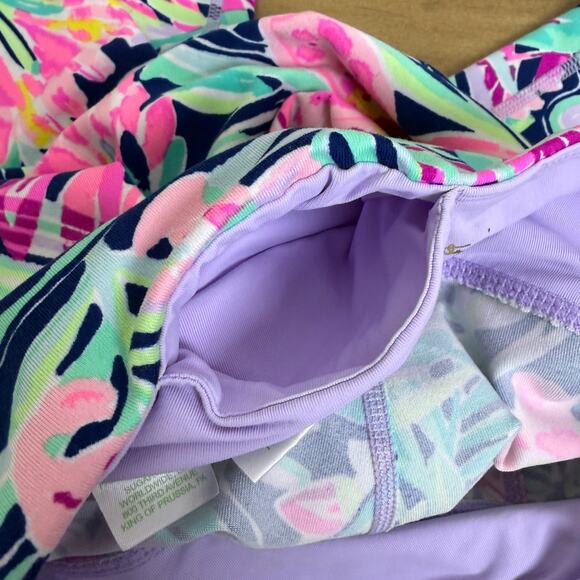 Lilly Pulitzer Luxletic Anika Weekend Leggings XS Green Pink Floral Yoga Crop - Picture 11 of 13
